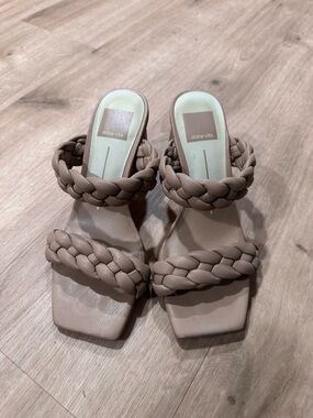 Dolce Vita Braided Double-Strap Heeled Sandals in Taupe